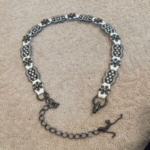 Floral Silver Belt with Chain Detail